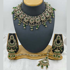 Designer Choker <b>Necklace</b> <b>Set</b> with Sparkle Austrian Stone <b>Pearl</b> and Beads-10575614DGR Fashion Jewelry - Product Image 1