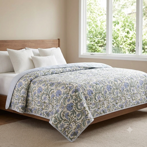 RIDHI Dark Salmon Organic Modern Handmade Hand Block Print <b>Quilted</b> <b>Throw</b> Blanket 100% Cotton Eco-Friendly Luxury Oversized - Product Image 2