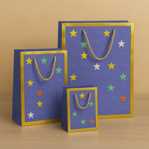Custom Luxury Paper Gift <b>Bags</b> with Embossed Star Design Foil Stamping and Rope Handles for Boutiques Clothing Stores and Retail - Product Image 2