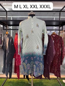 Premium Collection Rayon with Crochet Multi-Color work Nehru Collar Readymade <b>Kurta</b>-Raymond Cotton Payjama Supplier from India - Product Image 2