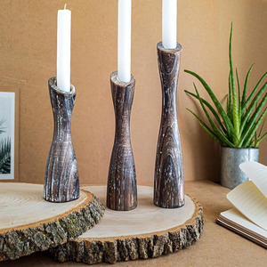 Ensemble de 3 bougeoirs épais en bois de manguier, support de table décoratif pour la maison, support décoratif pour Noël, vente en gros - Product Image 5