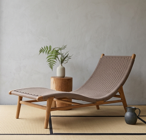 Luxury Lara Lounger Premium Solid Teak Wood Artisan Woven Modern Ergonomic <b>Sunbed</b> for Upscale Resort Hotel Living Room Poolside - Product Image 2