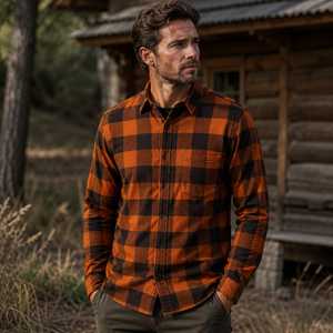 Camisa de Franela a Cuadros de Manga Larga para Hombre, Corte Regular, Casual, 100% Algodón, Cuello con Botones, Invierno, Rojo, Negro, Blanco, Tejido de Sarga - Product Image 3