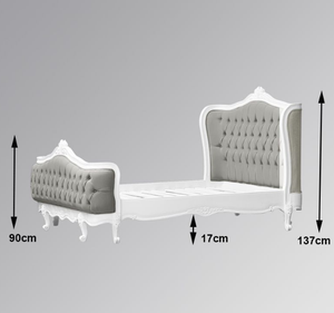 Lit en bois massif capitonné bleu classique européen de luxe avec tête de lit capitonnée en bois d'acajou, meubles de chambre à coucher - Product Image 4