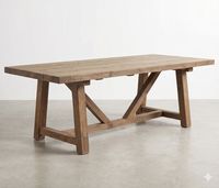 Mesa de Comedor Rústica de Madera de Teca para Exteriores, Estilo Rústico, Muebles de Jardín y Patio, Mesa Rectangular Larga de Madera Reciclada