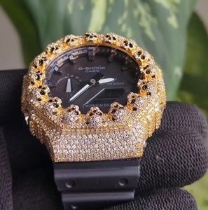Luxury Iced Out Gold <b>Watch</b> Black Stone Bezel Hip Hop Jewellery Moissanite Style Bust Down Designer Timepiece - Product Image 3