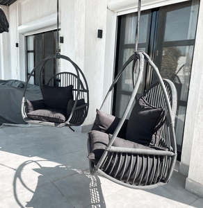 Rattan <b>hanging</b> chair set patio <b>garden</b> furniture egg shaped pod handcrafted moon swing chairs - Product Image 5