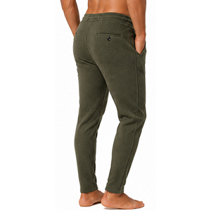 Custom <b>Mens</b> Waffle Knit <b>Trousers</b> Slim Fit Textured Casual Pants <b>Elastic</b> Waist Drawstring Lightweight Fashion Jogger Bottoms - Product Image 5