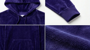 Ensemble de survêtement décontracté pour femme en velours bleu marine avec capuche, sweat-shirt et pantalon pleine longueur, couleur unie, pour l'automne - Product Image 4