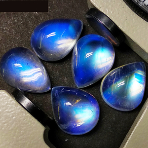 <b>Rainbow</b> Moonstone Pear Shape Smooth Cabochon Stone 3A Excellent Quality Madagascar Blue <b>Rainbow</b> Moonstone For Jewelry PDM GEMS - Product Image 2