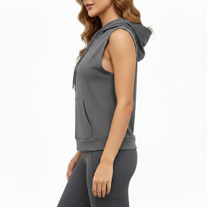 2026 Customized New Fashion Tank <b>Top</b> Hoodies For Women's Casual Wear Solid Color Breathable Lightweight Cotton Sleeveless Hoodie - Product Image 2
