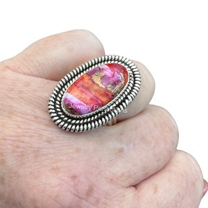 Bague de créateur tendance en argent sterling 925 massif avec dahlia rose et turquoise, pierre précieuse originale, bijoux de soirée, directement de l'usine - Product Image 1