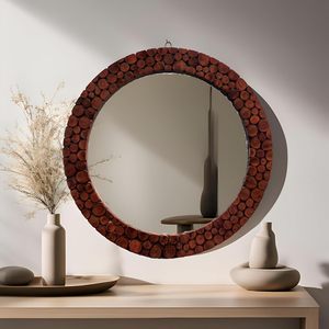 Handmade <b>Round</b> Wooden Slice <b>Wall</b> <b>Mirror</b> Rustic Decorative Home Decor <b>Mirror</b> - Product Image 3