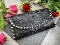 Dompet Tangan Ukir Tooled Casing Telepon Genggam Dompet Desain Baru Kulit Barat Multi Guna Bergaya untuk Wanita