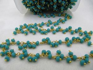 Dark Amazonite Rondelle Faceted Beaded Dangling Thick Chain 3-4mm Hydro Quartz <b>Rosary</b> chain - Product Image 3