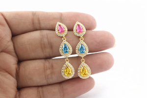 Pendientes Colgantes de Plata de Ley con Circonita Cúbica Hechos a Mano - Product Image 3