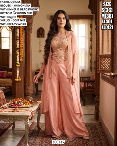 Salwar Kameez de seda verde menta con cuentas, largo hasta el suelo, corte holgado, tradicional para mujeres, India, Pakistán, boda 300718 - Product Image 3