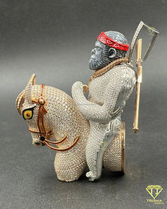 Pendentif Gorille Chevauchant un Cheval Sertie de Diamants Moissanite, Détails en Argent 925, Style Hip Hop, Breloque Animale de Luxe pour Hommes - Product Image 1