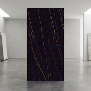 Dynamic Gold 160x320cm Carrelage de sol en pierre frittée en porcelaine noire 12mm Aspect marbre Utilisation en extérieur - Product Image 5
