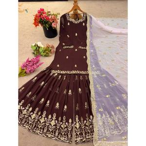 ชุดราตรีปักลายจากนักออกแบบชุดใส่ไปงานปาร์ตี้เสื้อ Plazzo and Dupatta - Product Image 2