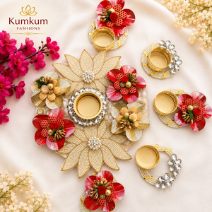 Elegant Handmade Floral Pearl Rangoli Centerpiece Tealight <b>Candle</b> <b>Holders</b> Eco-Friendly Durable Wedding Decor Diwali Table - Product Image 1
