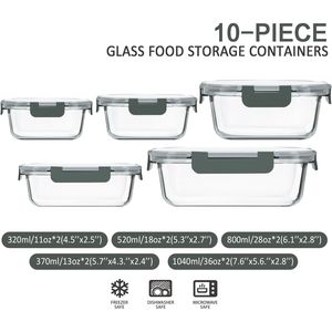 Lot de 10 boîtes de conservation alimentaire en verre hermétiques avec couvercles, compatibles micro-ondes et congélateur, boîtes à bento pour repas préparés, micro-ondes - Product Image 2