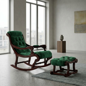 Sedia a <span class=keywords><strong>dondolo</strong></span> classica francese in legno massello trapuntata con poggiapiedi per lounge di hotel boutique, seduta d'accento personalizzata FF&E OEM ODM - Product Image 3