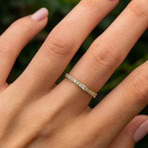 แหวนเพชรทรงกลมคุณภาพสูง VVS แบบ Eternity Band ตัวเรือนทองคำขาว 14K ดีไซน์ลายไม้ไผ่ สไตล์ฝรั่งเศสทันสมัยสำหรับผู้หญิง - Product Image 3