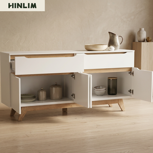 Minimalist Scandinavian Modern Classic <b>Sideboard</b> White Laminated Board Two-Tone Buffet Cabinet with <b>Storage</b> for Dining Room - Product Image 3