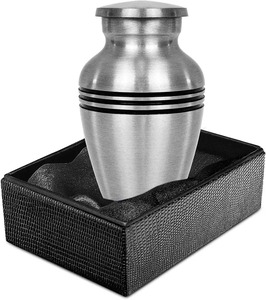Silver Cremation Urn for Adult with Black Bands Durable <b>Memorial</b> Ashes Container Funeral <b>Keepsake</b> Urn With Lid & Free Velvet <b>Box</b> - Product Image 1