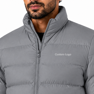 Doudoune en polyester avec logo frontal, vente en gros, doudoune rouge pour homme, col montant, fermeture éclair, coupe-vent, vêtement d'hiver décontracté - Product Image 5
