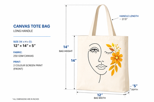 AMANI Premium 250gsm Cotton <b>Canvas</b> <b>Tote</b> Bag Minimalist Face Floral Print Long Handle Eco Friendly Washable Reusable Shopping Bag - Product Image 2