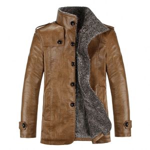 Chaqueta de Cuero PU Marrón para Hombre con Forro Polar, Manga Larga, Resistente al Viento, Abrigo de Invierno - Product Image 1
