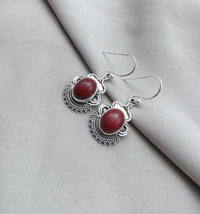 Boucles d'oreilles pendantes en jaspe rouge naturel et argent sterling 925 de haute qualité, bijoux tribaux bohèmes pour femmes, vente en gros OEM - Product Image 6