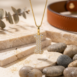 Collier Pendentif Os de Chien Plaqué Or Personnalisé avec Diamants Naturels Sertis, Design Géométrique Tendance et Unique, Bijou de Luxe Tendance - Product Image 6