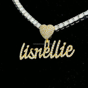 Nueva llegada Mini letra colgante corazón gancho Collar personalizado Moissanite nombre placa colgante mujeres hombres joyas - Product Image 4