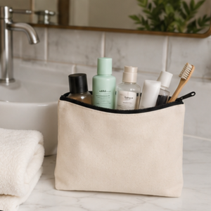 Reusable Cotton Canvas Zipper Makeup Bag | Custom Logo Travel Toiletry Cosmetic Storage Organizer <b>Pouch</b> for Women Multi Purpose - Product Image 3