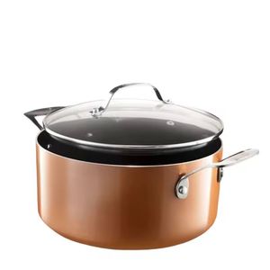 Casserole de luxe argentée, chauffe-plats haut de gamme, pot de service en acier inoxydable poli miroir avec poignées accentuées en or rose - Product Image 3