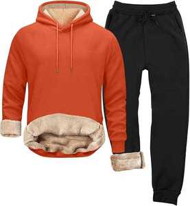 Conjunto Deportivo Casual de 2 Piezas para Invierno, Forrado y Transpirable, Sudadera con Capucha y Pantalones de Felpa Térmica Gruesa - Product Image 2
