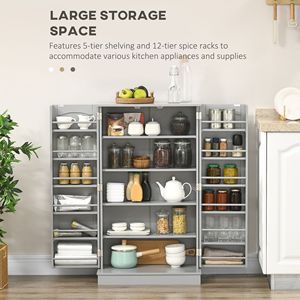 Armadio Moderno a 2 Ante in Truciolato con 5 Ripiani in Legno e 12 Portaspezie - Dispensa Grigia Regolabile - Product Image 4