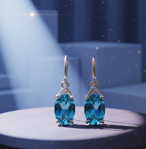 Boucles d'oreilles pendantes de mariée élégantes ovales vertes Hydro & CZ – Argent sterling 925 plaqué or 18 carats, accessoire de soirée - Product Image 3