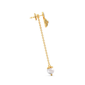 Sunray <b>Disc</b> Diamond Long Chain Drop Earrings with White <b>Stone</b> Ball Accent - Product Image 3