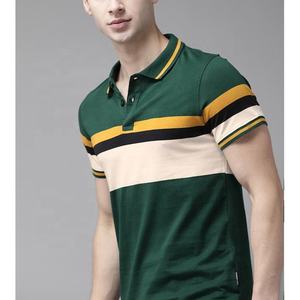Polo de Manga Corta para Hombre, Diseño de Cuello con Bloques de Color, Rayas Tejidas, Casual, Verde, Amarillo, Negro, Blanco - Product Image 4