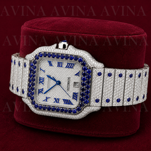 Reloj de Lujo para Hombre con Diamantes de Moissanita y Zafiro Azul |   Reloj de Cuarzo Cuadrado Completamente Escarchado con Números Romanos Analógicos de 20 mm en Acero Inoxidable |   Busto - Product Image 4