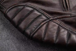 Men's <b>Brown</b> Genuine <b>Leather</b> Motorcycle <b>Jacket</b> Stand Collar Zipper Closure Slim Fit Autumn Wear - Product Image 3