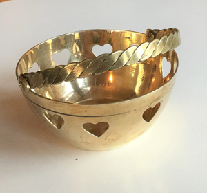 Brass Fruits Bowl <b>Basket</b> Polished Finished Used Heart Cutouts Rim With Handle and Table Top Decor Bowl - Product Image 1