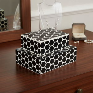 Luxury Bone Inlay Box Black Geometric Hexagon Pattern | Handmade Jewelry Storage Organizer Decorative <b>Gift</b> Case Home Use - Product Image 2