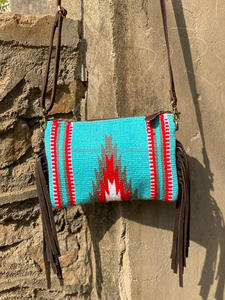 Recién llegado, manta de sillín azteca, bolso de cuero, bolso de mano de cuero con flecos, bolso cruzado de estilo occidental - Product Image 5