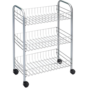 Carrito de cocina rodante de 3 niveles con superficie de madera y cestas de alambre, estante metálico de almacenamiento con ruedas para la cocina del hogar al mejor precio - Product Image 3