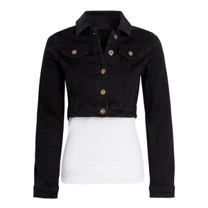 Women's Black <b>Cropped</b> <b>Denim</b> <b>Jacket</b> – Slim Fit Button Front Long Sleeve Casual Jean <b>Jacket</b> for Spring Fall Streetwear - Product Image 3
